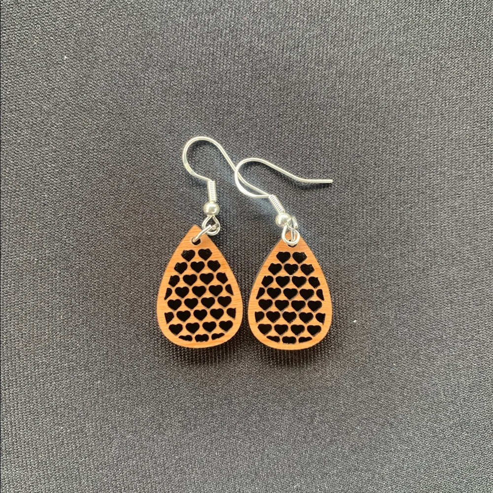 Cherry Wood Heart Shaped Earrings